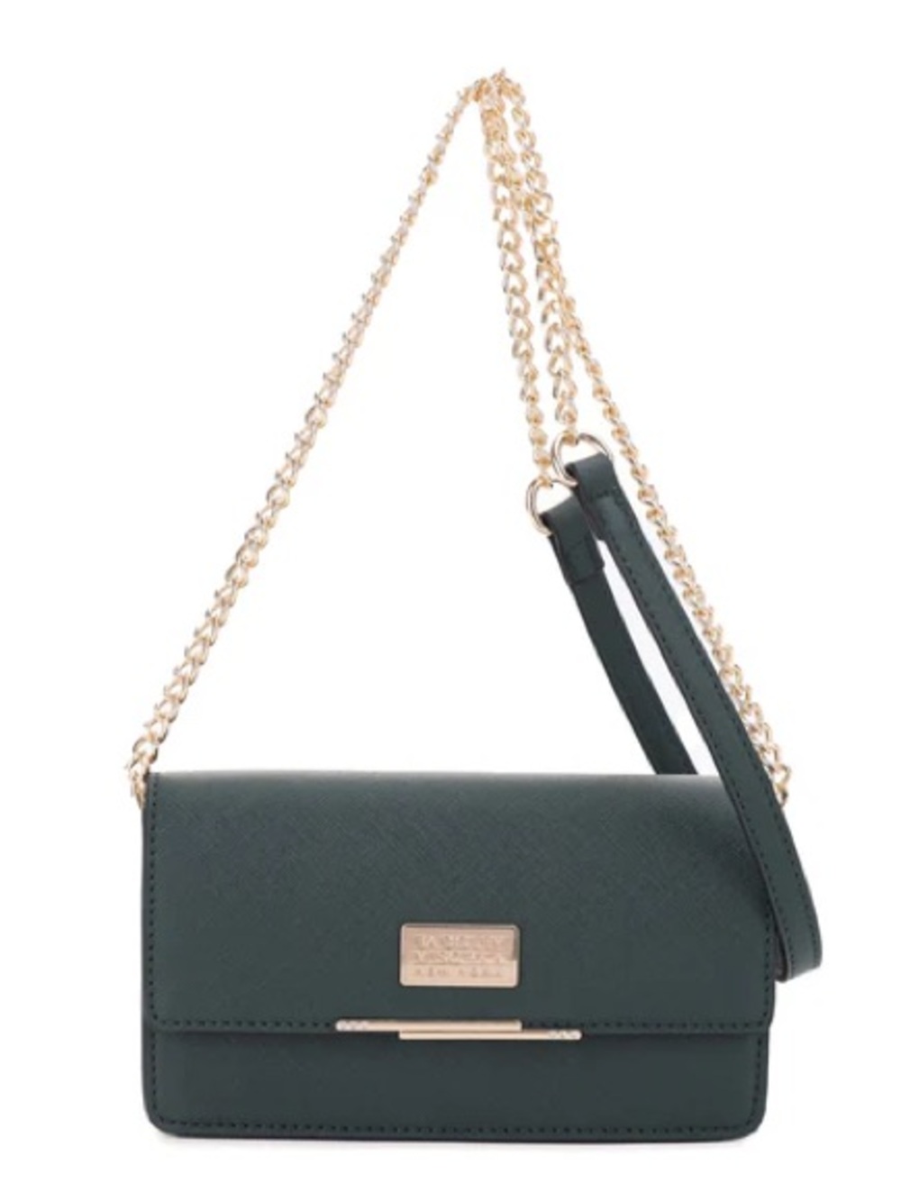 Badgley Mischka Forest Green Saffiano Crossbody with Gold Chain NWT